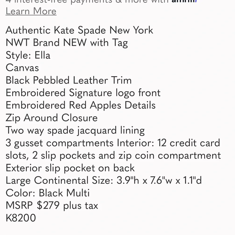 Kate Spade Ella Apple Wallet